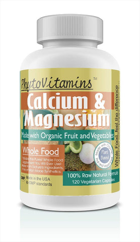 PhytoVitamins Whole Food Calcium And Magnesium Vegetarian Capsules; 120-Count, Made with Organic