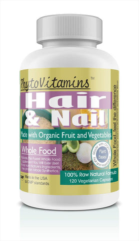 PhytoVitamins Whole Food Hair And Nail Vegetarian Capsules; 120-Count, Made with Organic