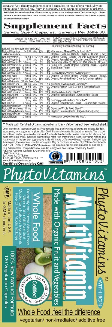 PhytoVitamins Multi-Vitamin with Iron label 