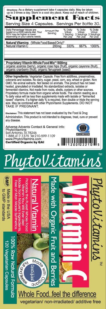 PhytoVitamins Whole Food Vitamin C Vegetarian Capsules; 120-Count, Made with Organic